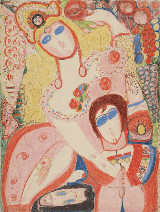 Mythe Atalante lance des pommes d'or, Corbaz, Aloïse, 1946